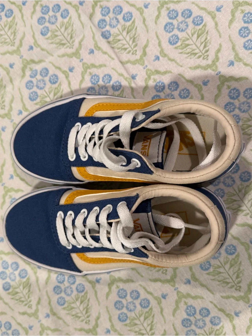 Vans Low-Top Canvas Sneakers in Navy, Cream & Yellow